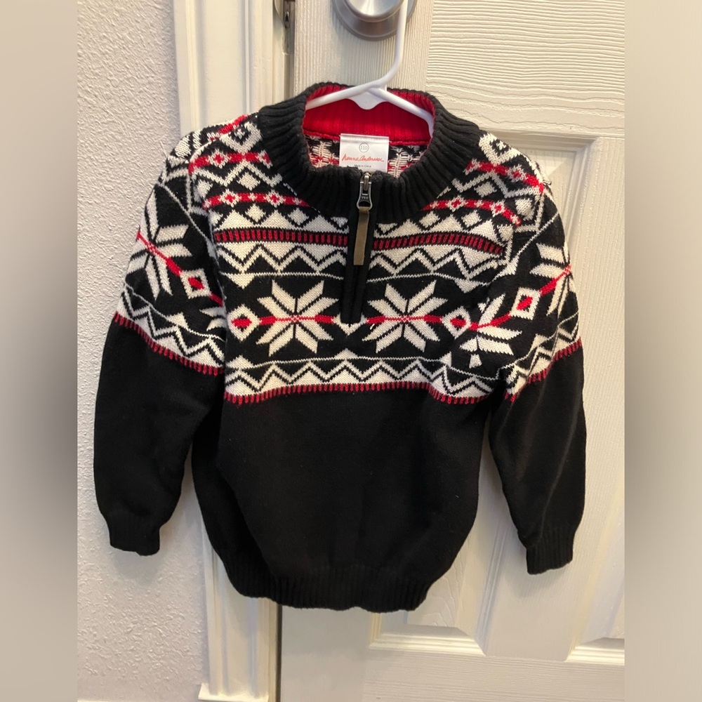 Hanna Andersson Boys 3/4 Zip Up Christmas Sweater